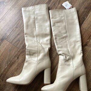 White Leather high-heeled boots